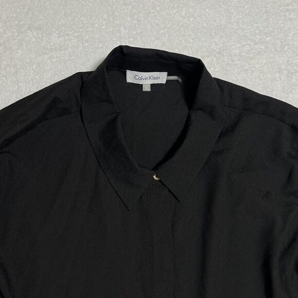 Calvin Klein Layered Blouse Women’s XL Button Up Shirt Black Roll Tab NWOT - Picture 10 of 12